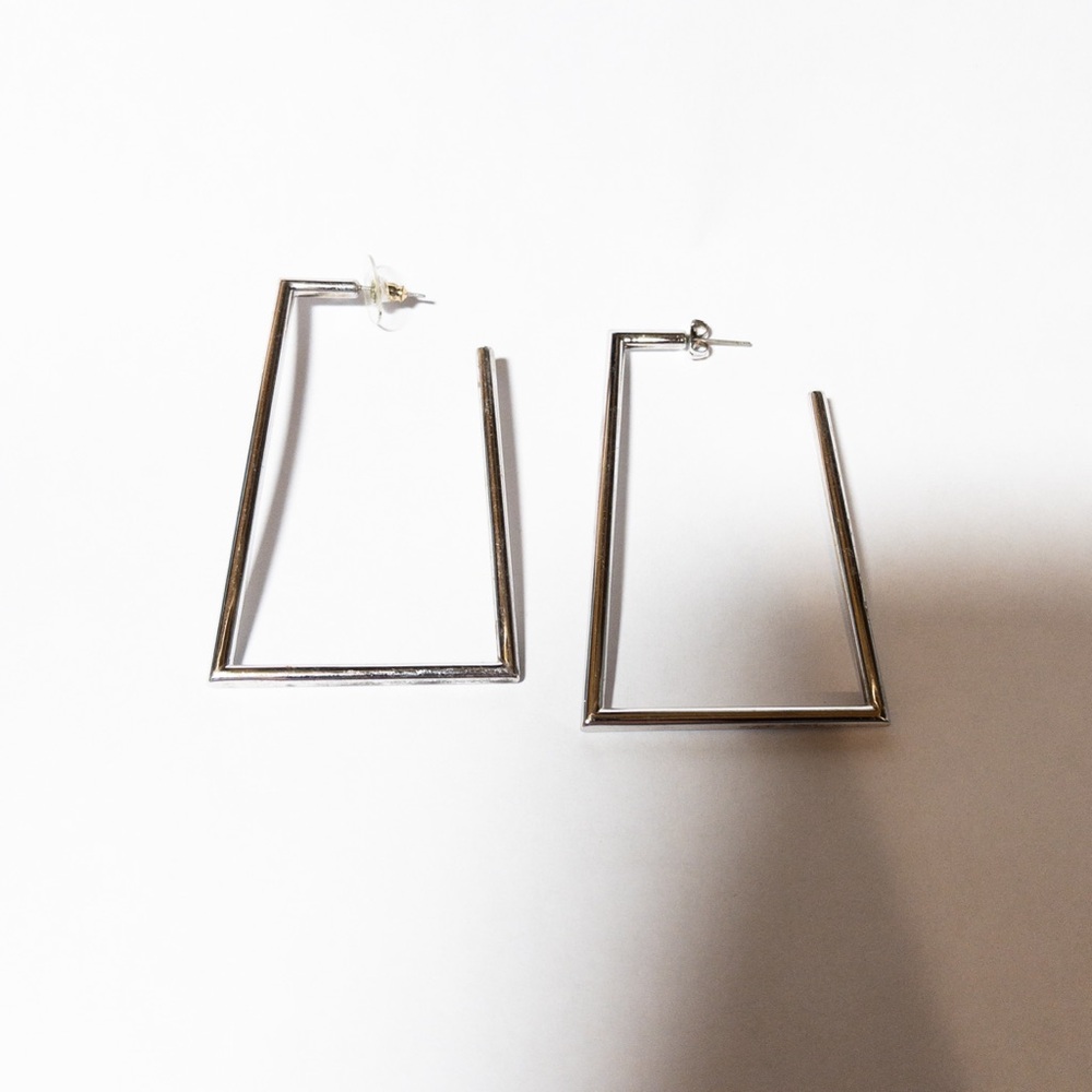 Mod Contemporary Rectangle Silver Tone Bar Geometric Earrings